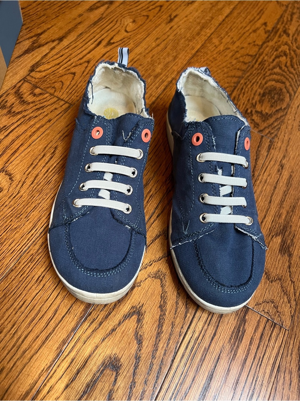 Vionic Navy Canvas Slip-On Sneakers with White Laces and Coral Eyelets